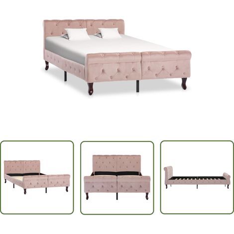 The Living Store Cadre de lit sans matelas Rose Velours 120x200 cm - Cadre De Lit - Lit Double - Lit Rose - Lit Velours - Meuble Chambre (1/5)