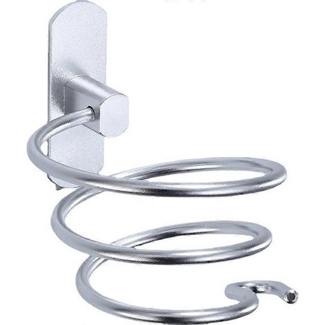 Support mural argenté pour sèche-cheveux en aluminium, avec enrouleur de câbles pour sèche-cheveux, idéal pour la cuisine et la salle de bain. (1/5)