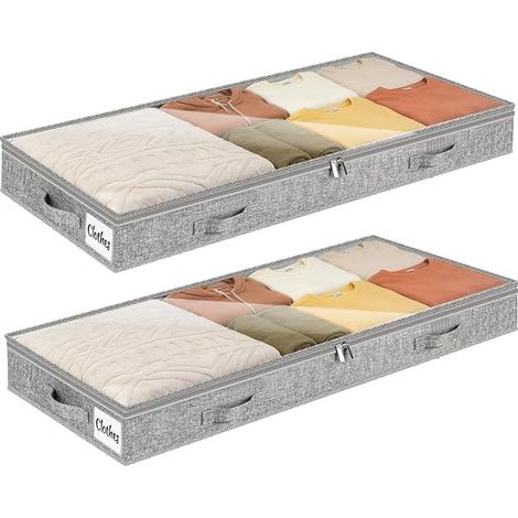 Boite Rangement sous Lit avec Poignée Renforcé, Sac Vetement Pliable, Bacs de Rangement pour Couettes, Vêtements, Draps, Chambre à coucher, Placard, 100x50x10cm, 50L, Gris (1/5)