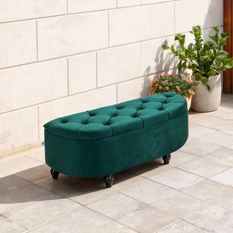 Banquette de rangement avec coffre en velours vert sapin 120 cm (1/5)
