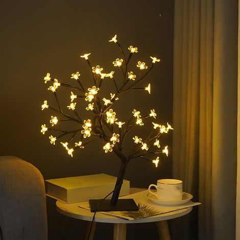 Lampe de bureau LED en forme de bonsaï, lampe USB, décoration de Noël pour chambre, veilleuse de bureau noire, 48 lumières, motif fleurs de cerisier (1/5)