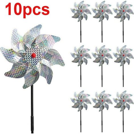 Lot de 10 effaroucheurs d'oiseaux décoratifs pour jardin, anti-pigeon, anti-oiseaux, moulin à vent réfléchissant pour protéger le jardin, le verger et la cour (1/4)