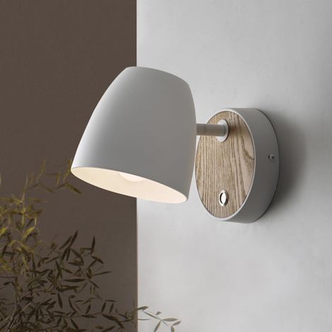 Applique murale blanche avec interrupteur, applique murale en bois vintage E27, abat-jour en aluminium rotatif, applique murale d'intérieur moderne, lampe de lit pour chambre à coucher, lit (1/5)