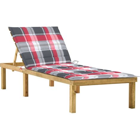 Bain de soleil Moderne  Chaise longue  Transat avec coussin carreaux rouge Bois de pin imprégné GF72075 (1/5)