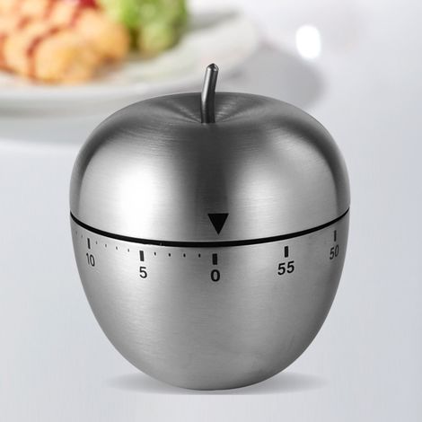 JSSEVN - Apfelförmiger Küchentimer, Drehtimer, mechanischer Alarm, manueller Timer, Küchenkochtimer aus Edelstahl, Sportapfel (1/4)