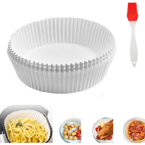 Air Fryer Baking Paper, 100 Pieces Disposable Parchment Paper for Air Fryer 25 cm for 4.5-6 Litre Deep Fryer Non-Stick Oil Free Fryer Accessories (1/5)