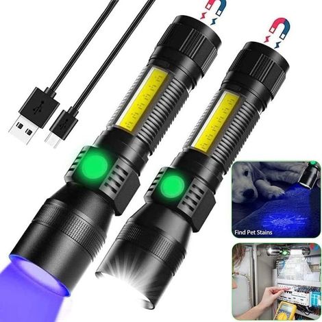 Lamp torch rechargeable to light black UV, lamp torch tactique ultra-bright 3 in 1, light black UV LED and light red, 2000 lumens, 7 modes, zoomable, lamp torch of pocket waterproof (1/5)