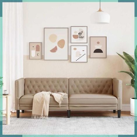Canapé 3 places - Chesterfield - Cappuccino - Similicuir - 194 x 74,5 x 70,5 cm (1/5)