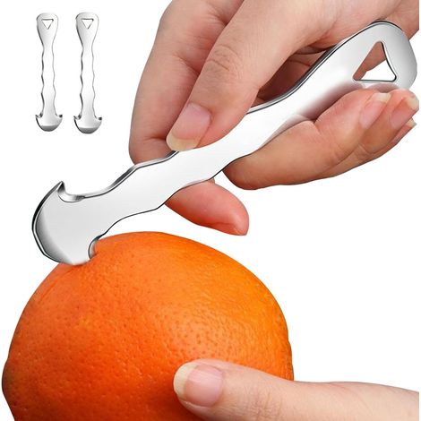 Lot de 2 éplucheurs d'oranges en acier inoxydable, outil multifonctionnel pour éplucher les oranges, les pamplemousses et les citrons, éplucheur de fruits facile à utiliser et éplucheur pour la cuisin (1/5)