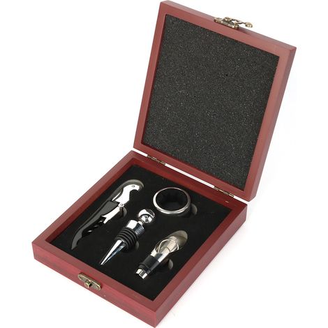 Ouvre-bouteille - Set 4 Pièces En Alliage De Zinc Et Boîte En Bois - Pour Vin Et Champagne - 1 Set (1/5)