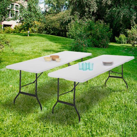 Juego de 2 mesas auxiliares plegables portátiles, 180 cm, para camping o entretenimiento (1/5)