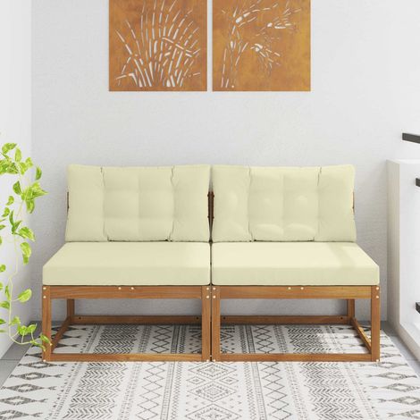 Outdoor Mittelsofa mit Kissen 2 Stück Natur Massivholz Akazie
