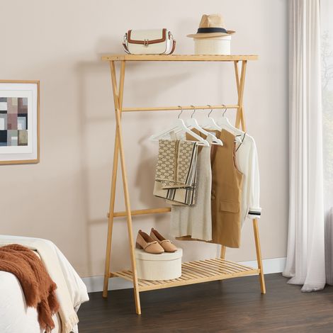 Perchero Burro Horten con 1 barra y 2 estantes bambú 140 x 90 x 45 cm - Color natural [en.casa]