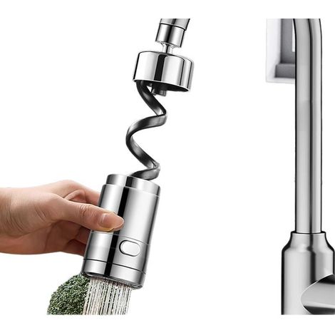 Caño para grifo de cocina, extensión de grifo de cocina de 360 grados, 2 modos ajustables, para aireadores, gris (1/5)