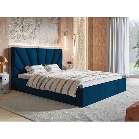 Lit rembourré avec rangement 160x200 velours bleu Orlo (1/5)