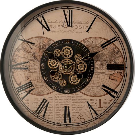 Horloge murale métal esprit vintage - noir et beige (1/4)