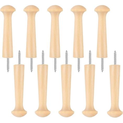 FENOPLASTICA10 Pièces Patere Murale Bois Brut, Crochet De Bricolage, Longs Crochets en Bois pour Suspendre Vêtements, Chapeaux, Clés, Écharpes, Serviettes, Vêtements pour Chambre à Coucher (1/4)