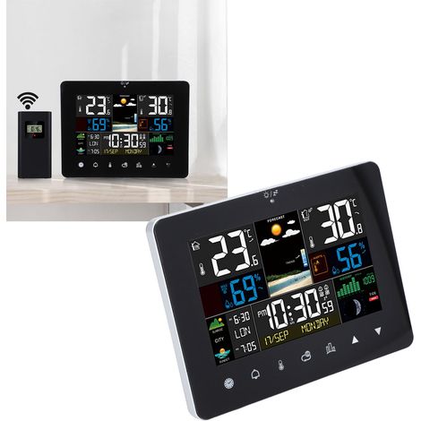 3362G Farb-Touchscreen-Wetteruhr mit RF-Sensor, Thermometer und Hygrometer, Wettervorhersage, großem Display, Wetterstation (1/5)