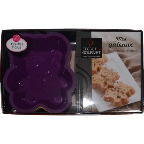 Coffret pâtisserie 4 moules en forme d'oursons et livre de recettes