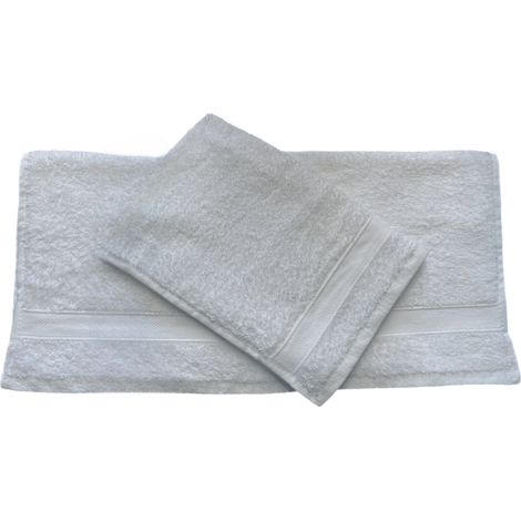 GLOUPIE Set 2 Asciugamani Bagno Viso E Bidet In 100% Spugna Di Puro Cotone In Tinta Unita Dal Color Perla (1/5)