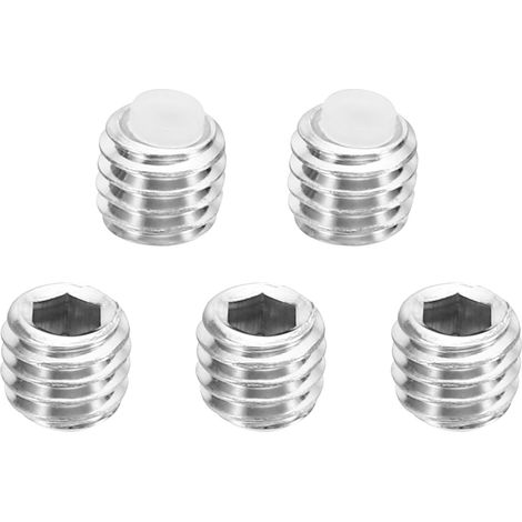 M6x5mm Nylon Pointe Sans-tête Vis, 5 Paquet Métrique Hex Douille Tête Coupe pointe Anti Glissement Ensemble Vis Interne Hex Matériel d'entraînement, 304 Inox Acier (1/5)