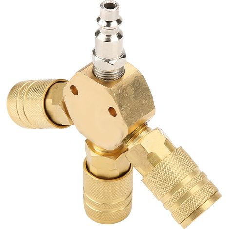 Distributore d'aria in ottone da 1/4 di pollice. Raccordi per compressore d'aria a 3 vie, collettore per compressore d'aria esagonale, raccordi a innesto rapido, kit tappo pneumatico in ottone (giallo (1/5)