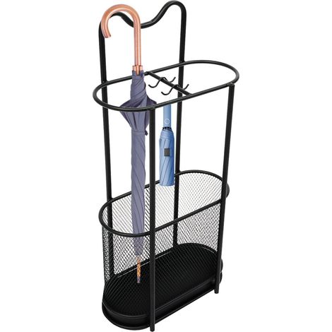 Porte-parapluie avec plateau de récupération d'eau et 4 crochets, 30 x 15 x 60 cm, charge maximale : 9 kg, porte-parapluie, pour entrées de porte, bureaux, supermarchés (noir) (1/5)