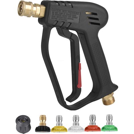 Pistolet de lavage haute pression, outil de nettoyage de voiture à pistolet court 4000 PSI Max avec 5 buses à connexion rapide de couleur, connecteur de tuyau M22 (1/5)
