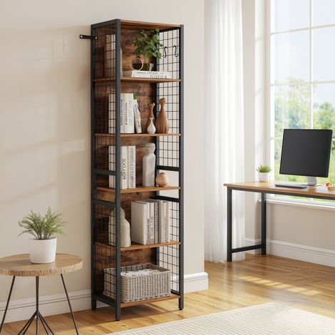 Bibliothèque Colonne à 6 Niveaux, Étagère de Rangement Traditionnelle, 40 x 30 x 175,6 cm, Marron et Noir (1/5)
