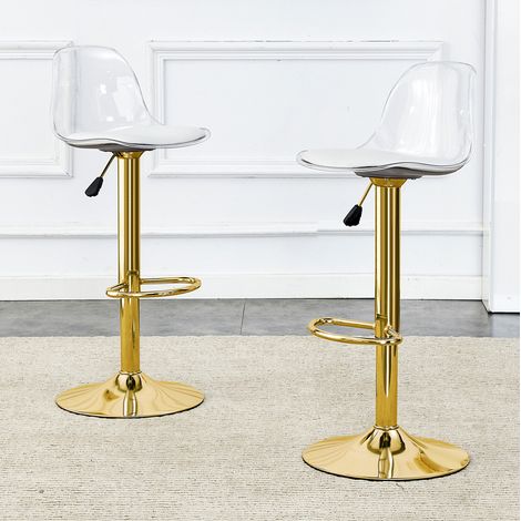 Barhocker aus Metall und Kunststoff, Gold und Transparent, höhenverstellbar 82-104 cm, 360° drehbar (1/5)
