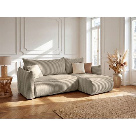 Ecksofa Schlafsofa MAILAND XS in Stoff Tilia Taupe Ottomane Rechts (1/5)