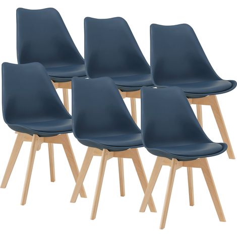 Set 6 sedie per sala da pranzo in ecopelle faggio blu 030006779