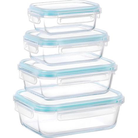 Lot 4 Boîtes Alimentaires en Verre Couvercle Plastique compatible Micro-ondes Cheffinger Transparent (1/5)