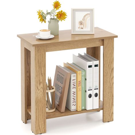 COSTWAY 2-Tier End Table Modern Side Table edside Table w/Storage Shelf-Natural (1/5)