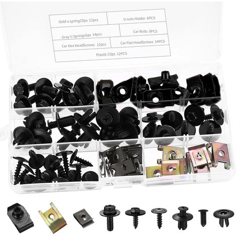 Jeu de 80 Vis et Écrous pour Carrosserie Auto - Clips Universels en U pour Pare-Boue, Garde-Boue, Soubassements (1/5)
