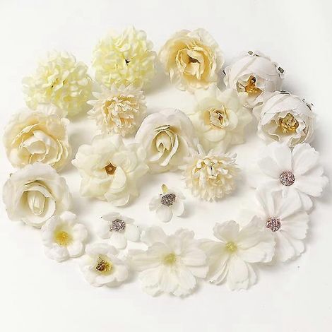 Lot de 20/14 fleurs artificielles mélangées, roses en soie, fausses fleurs pour la décoration intérieure, les mariages, les guirlandes artisanales et les cadeaux.blanc (1/5)