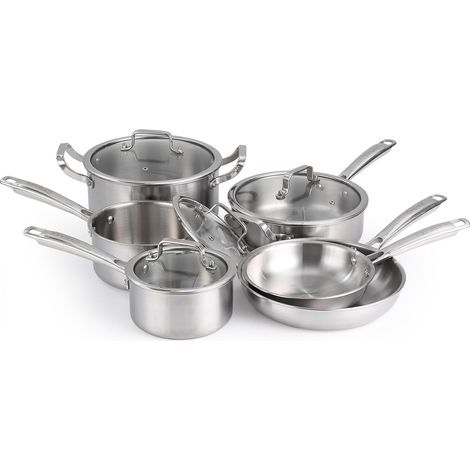 Lot 10 casseroles poêles acier inox triple paroi, compatible induction sans PFOA (1/5)