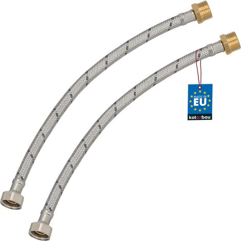 KOTARBAU® Lot de 2 Flexible Robinet 1/2" x 1/2" - Flexible Eau - Tuyau Robinet 40 cm - Mâle x Femelle - Rallonge Robinet Cuisine Flexible - Acier Inoxydable - Tuyau Flexible Plomberie (1/4)
