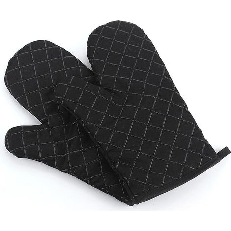 Gants de cuisine antidérapants de qualité supérieure (lot de 2) jusqu'à 200 ° C - silicone Gants de gril extrêmement résistants à la chaleur Gants de barbecue - gants de cuisine, noir pour la cuisson, (1/5)