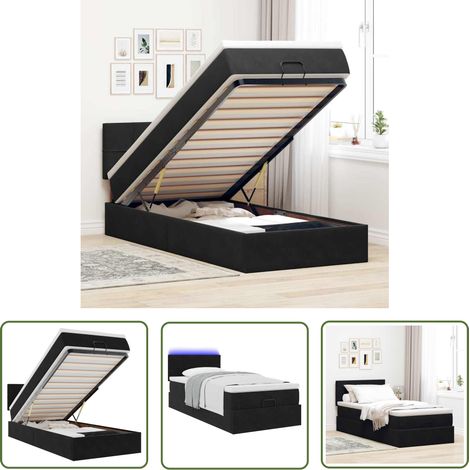 vidaXL Ottoman-Bett mit Matratze & LEDs Schwarz 90x200 cm Samt (1/5)