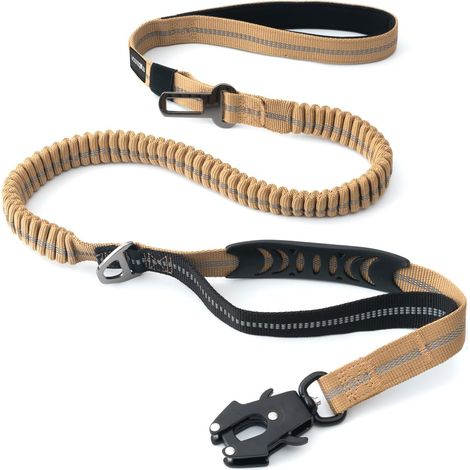1 - Laisse Tactique - Mousqueton Dégagement Rapide - Nylon Réfléchissant - Double Poignée pour Dressage et Marche - Marron et Noir - 120x180 cm (1/5)