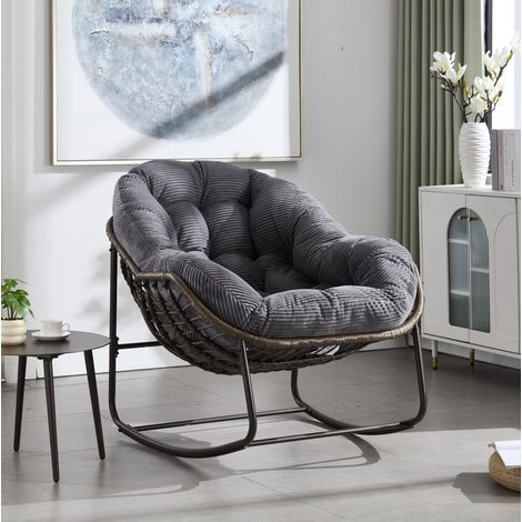 Fauteuil à bascule d'extérieur en rotin tressé, gris, structure acier, 78 x 106 x 90 cm HAVRYA (1/5)