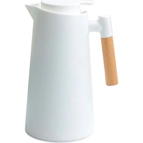 Caffettiera termica grande da 1 litro, thermos a doppio strato, borraccia termica con manico in legno, teiera, bottiglia d'acqua bianca (1/5)