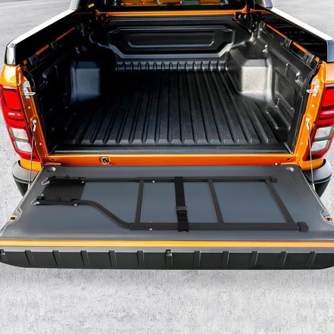 Klappbare Hintertür, für Fahrzeughintertüren in Höhe von 70–115 cm, maximales Gewicht von 300 kg, robuste Kohlenstoffstahl-Führungsschiene, Rutschschutz, Universal, schwarz