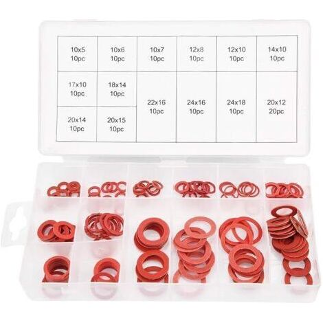 O-Ring - Rote Stahl-Papierfaser-Flachscheiben-Set, sortierte Isolierdichtung mit Box, 150 Stück, 14 Größen