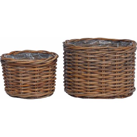 Planter Basket with Storage 2 pcs Brown vidaXL