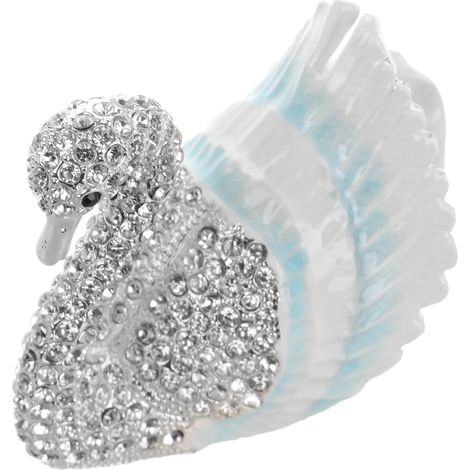 Petite Boîte à Bijoux en Alliage Forme de Cygne Blanc Charnière, Organise Boucles D'oreilles et Bagues, Décoration Unique pour Coiffeuse et Salon (1/5)