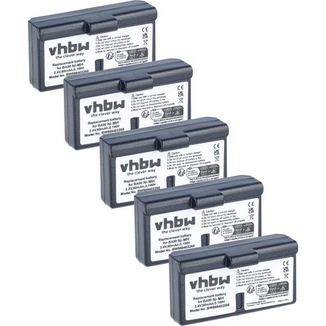 vhbw 5x Akku kompatibel mit Sennheiser Audioport A1  A100A, H200 HDI452-P, H200, H100 Wireless Headset Kopfhörer (60 mAh, 2,4 V, NiMH) (1/5)