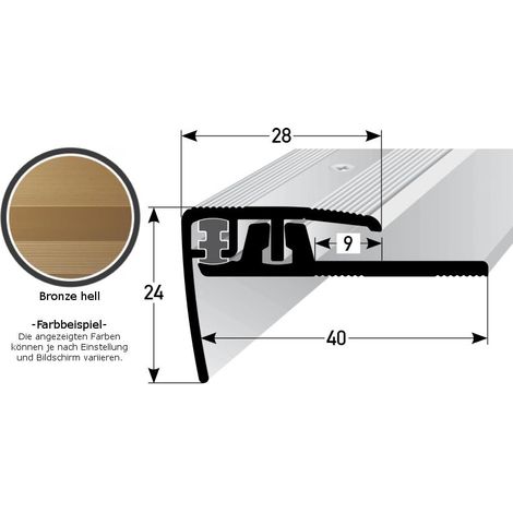 Klick-Treppenkante für Vinyl / Laminat / Parkett "Lakeview", Höhe 4 - 7 mm, 28 mm breit, 2-teilig, Aluminium eloxiert, gebohrt-bronze hell-900