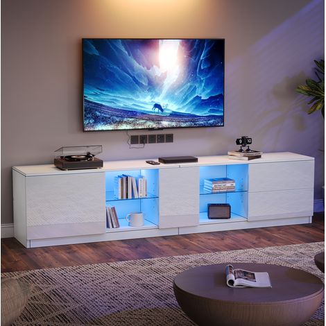 Mobile TV 160 x 40 x 52 cm con LED, 2 cassetti e 1 anta, bianco HAVRYA (1/5)